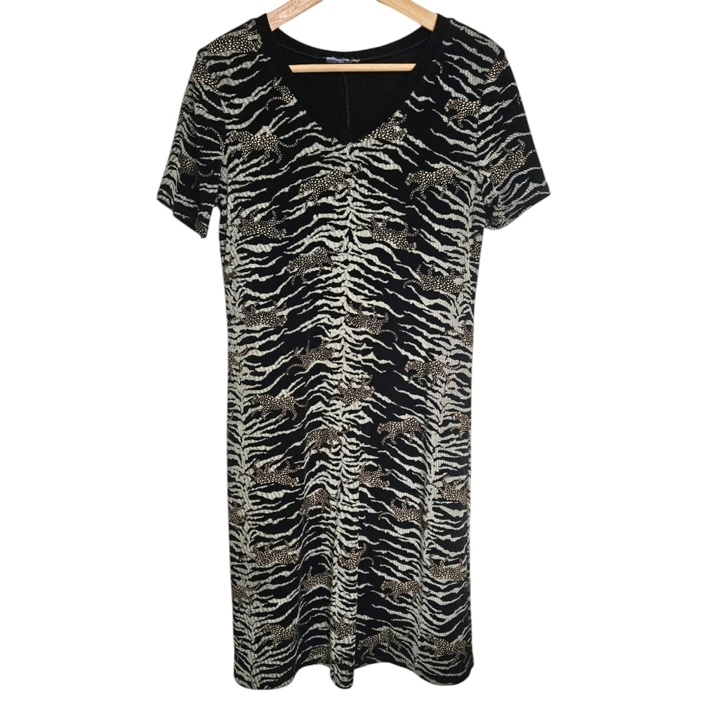 Vintage metallic cheetah animal print mini stretch shift dress